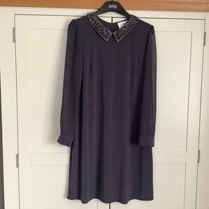 Mango Dark Blue Dress with Embellished Collar